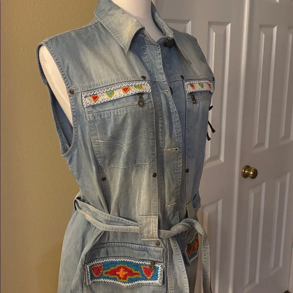 Double D Ranch Blue Denim Vest or Mini Dress with beading and Embroidery - Picture 2 of 10